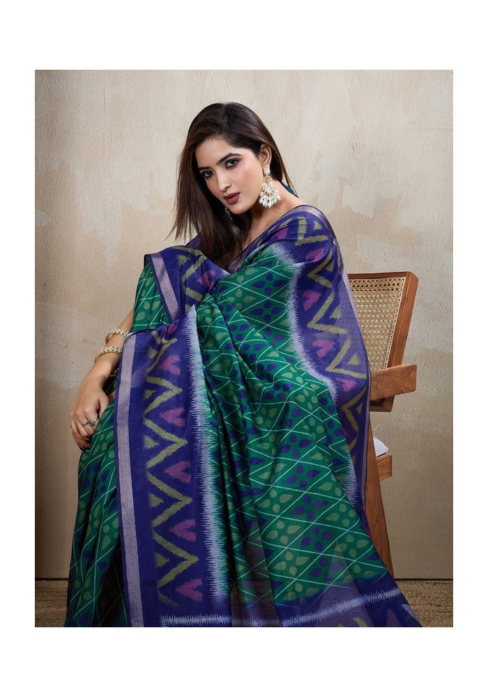 Malishka Export Chanderi Digital Print Saree in Blue - Image 5